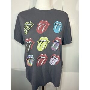 Rolling Stones Graphic Women's Gray multicolor T-Shirt Size L Retro Rock Cotton